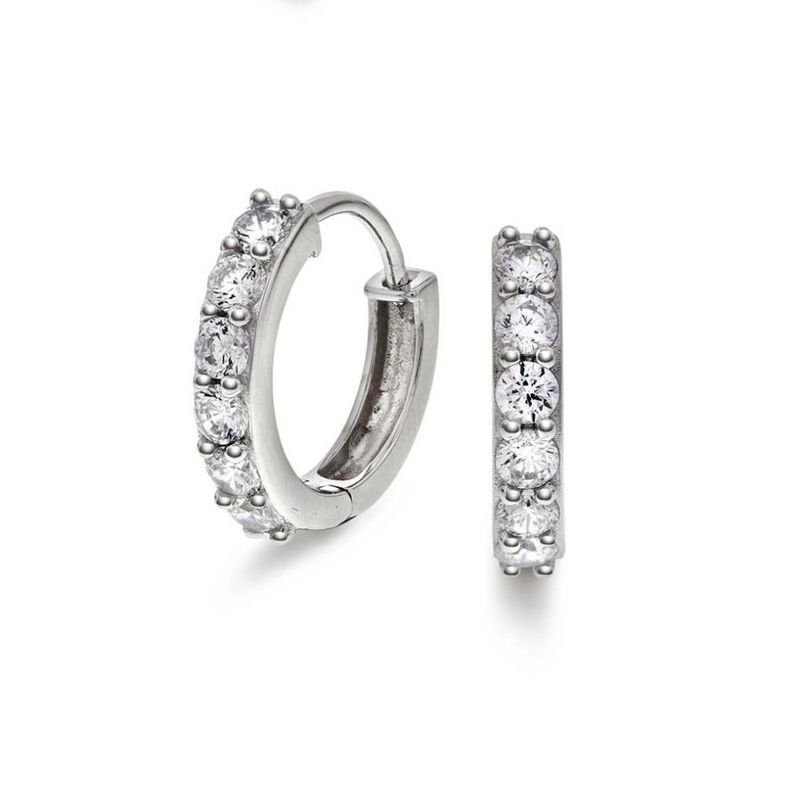 Øreringer i sølv med zirkonia rhodinert